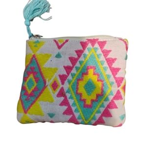 America & Beyond Vibrant Pink and Yellow Geometric Coin/sm Cosmetic Pouch